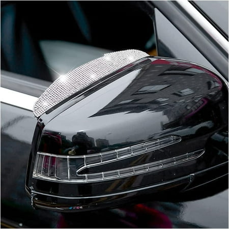2PCS Car Rear View Mirror Rain Eyebrows, Bling Crystal Rear View Mirror Rain Visor Guard, Rhinestone Rainproof Car Side Mirror Rain Visor Smoke Cover, Universal for Car, Truck, SUV(White)