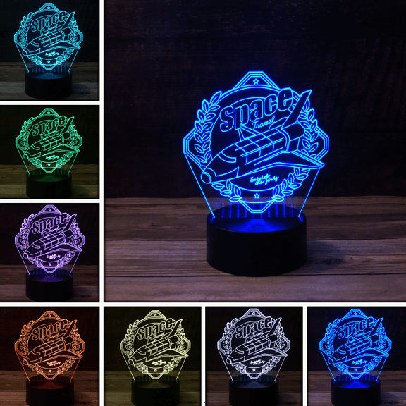3D Optical Illusion Lamp, Space Shuttle Desk Light - 7 Color LED Lamp Base with USB or Battery and Touch control Rotating Fade or Solid Color mode. A Nightlight for Kids, Gift for any age.