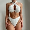 thumbnail image 4 of Puntoco Swimsuit for women 2025 Clearance Women's Solid Color Backless Three Piece Bikini Set White M(M), 4 of 9