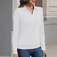thumbnail image 2 of Lumtrix Womens Polo Shirts Long Sleeve Collared Tops Business Casual Tops V Neck Dressy Blouses Loose Fit White L, 2 of 4