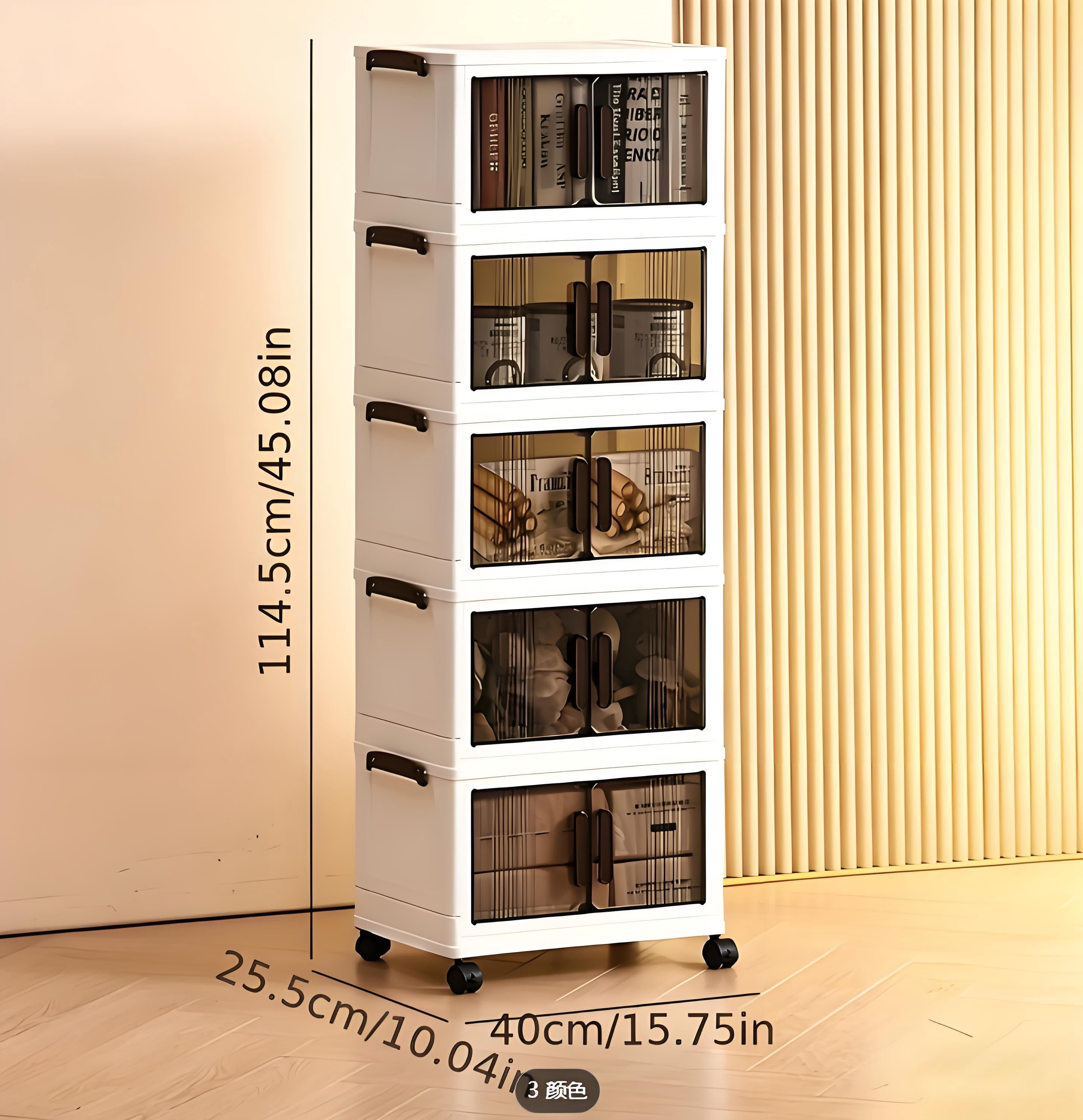 Howcool 5 Tier Stackable Storage Bins with Lids and Wheels, Foldable Storage Boxes with Rolling Casters, Closet, Living Room, Home Office