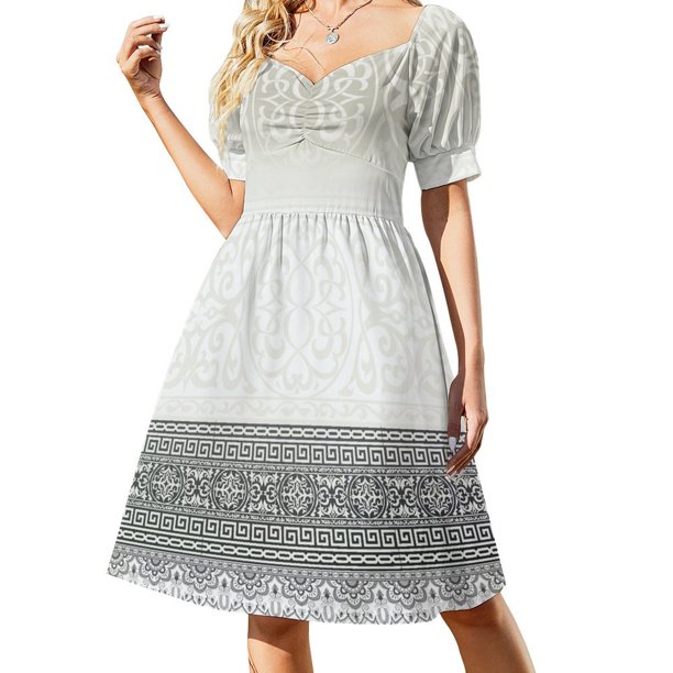 Vestido de manga corta gris blanco crema adornado con llave griega vestidos para ocasis formales para mujer vestido largo de estilo coreano