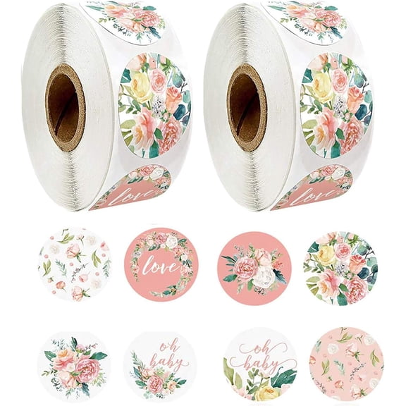Floral Stickers, Adhesive Labels, Decorative Envelope Seal Stickers for Gifts, Wedding, Birthday, Party, Packaging