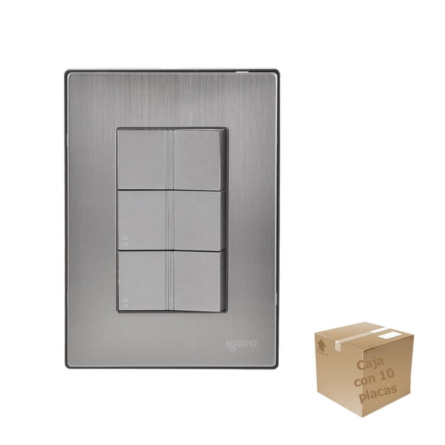 Placa Armada Inox 3 Apagadores Escalera 1 Modulo 10Pzs plateado 12cm
