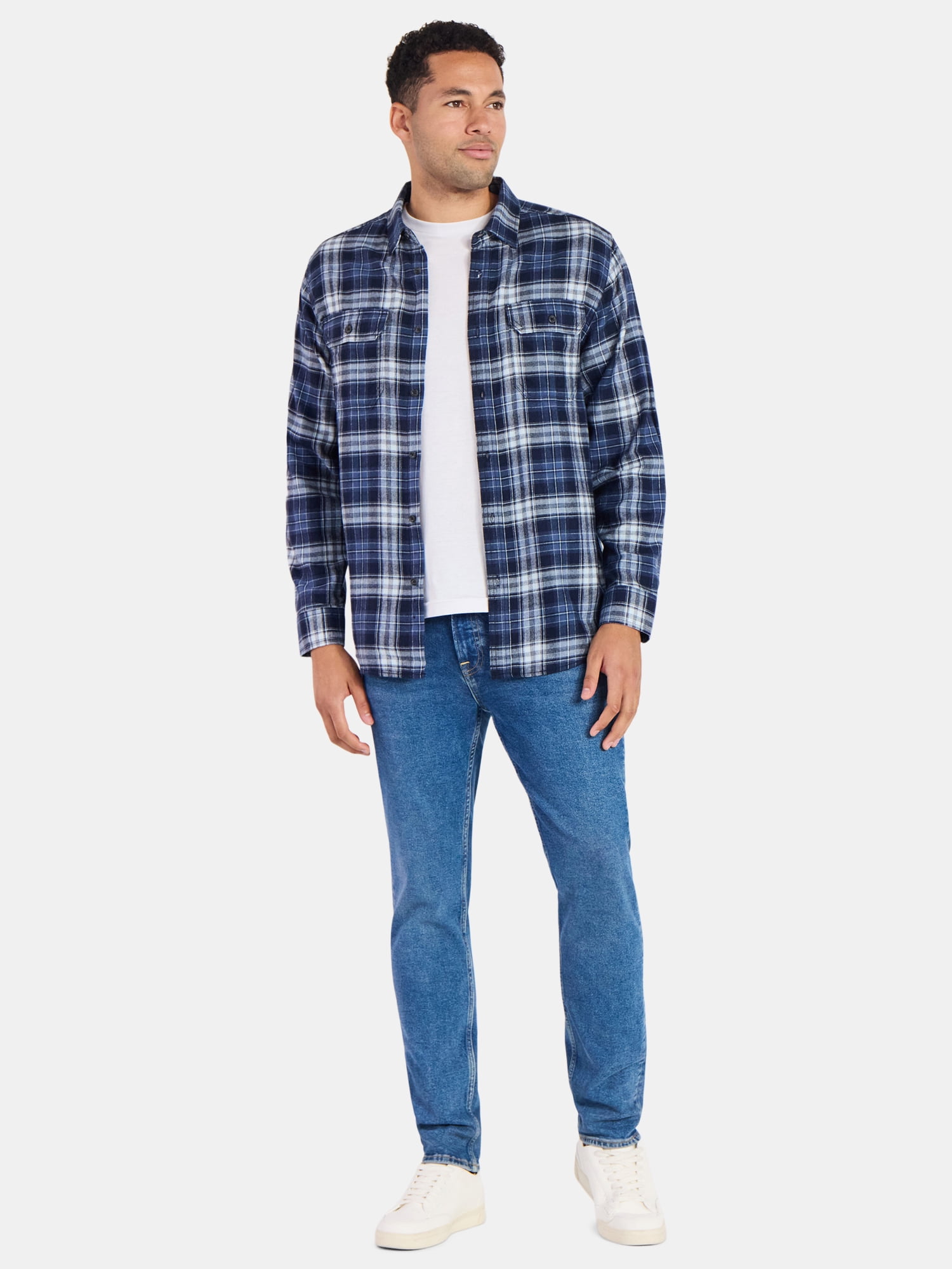 George Men's & Big Men's Relaxed Fit Double Pocket Flannel Shirt, Sizes XS-3XLT