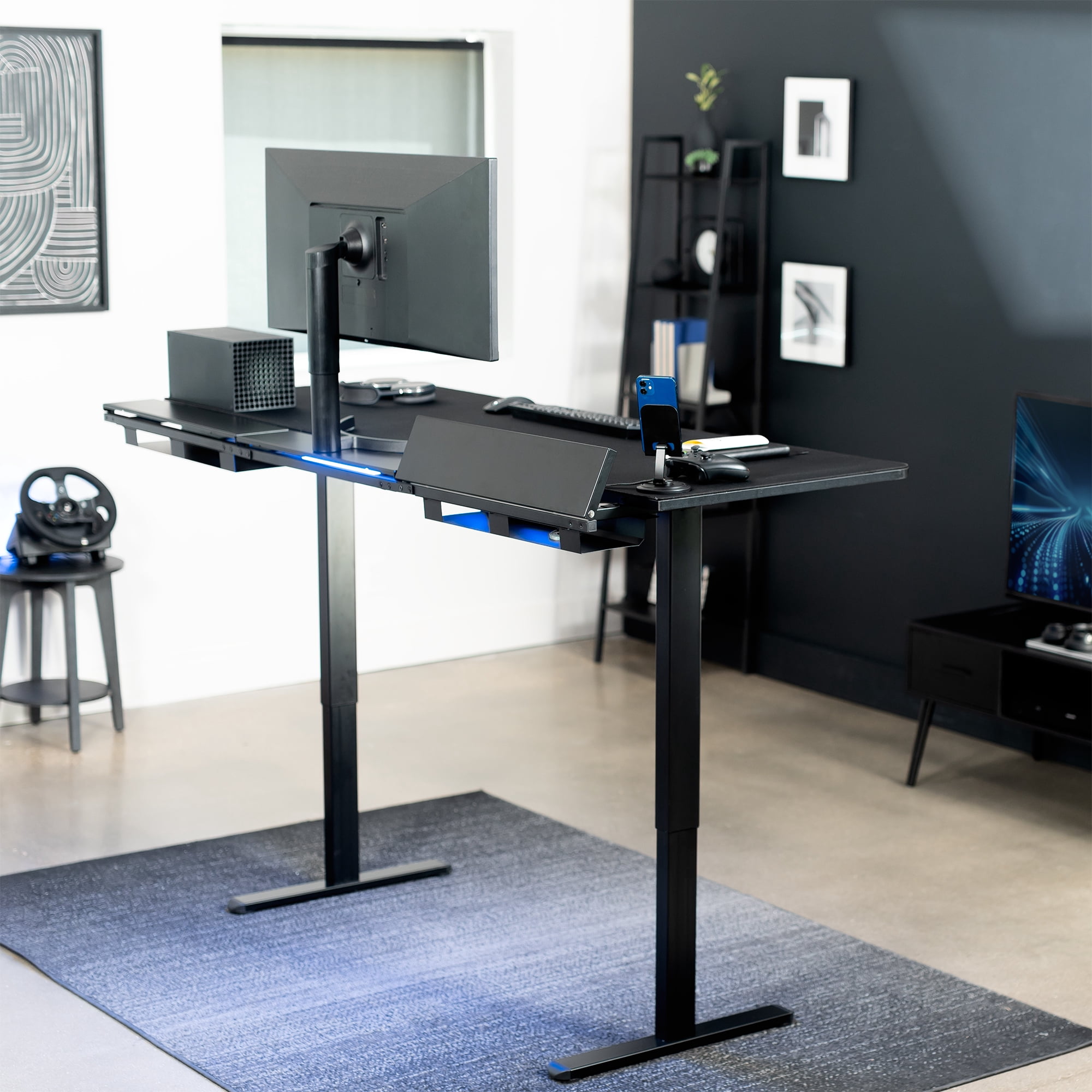 VIVO Electric 71" x 30" Desk, Full Pad, Black Hidden Cable Tabletop, Black Frame