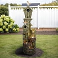 thumbnail image 2 of 39.3" Resin Outdoor Water Fountain with LED Lights, Birdhouse Garden Fountain, 5-Tier Cascading Waterfall for Tranquil Backyard, Patio or Porch, 2 of 15