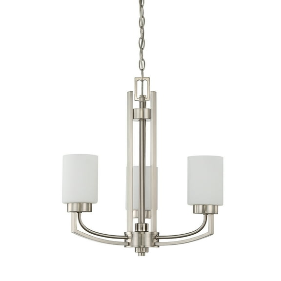 F22004-80-Sunset Lighting-Hadley - 3 Light Chandelier   Bright Satin Nickel Finish with Opal Glass