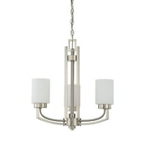 F22004-80-Sunset Lighting-Hadley - 3 Light Chandelier Bright Satin Nickel Finish with Opal Glass