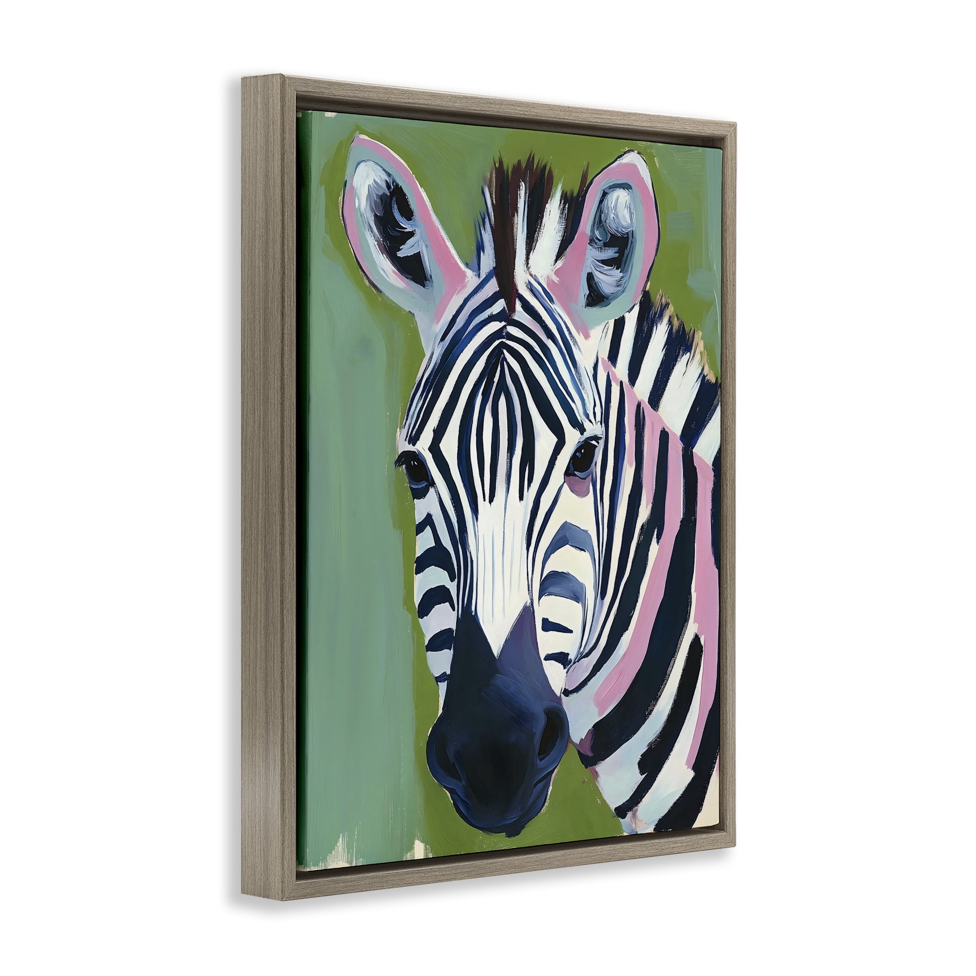 Stupell Industries Funky Zebra over Green Brown Framed Floater Canvas Wall Art, design by The Prints Vibe