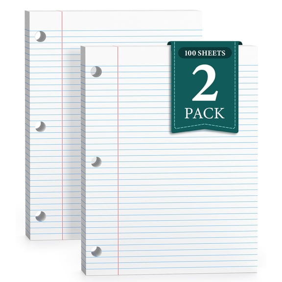 Lined Notebook Paper 8 x 10.5 Inches, 3 Hole Punch College Ruled Loose Leaf Sheets, 200 Sheets Total Filler Paper for Binders, Writing, Notes, White