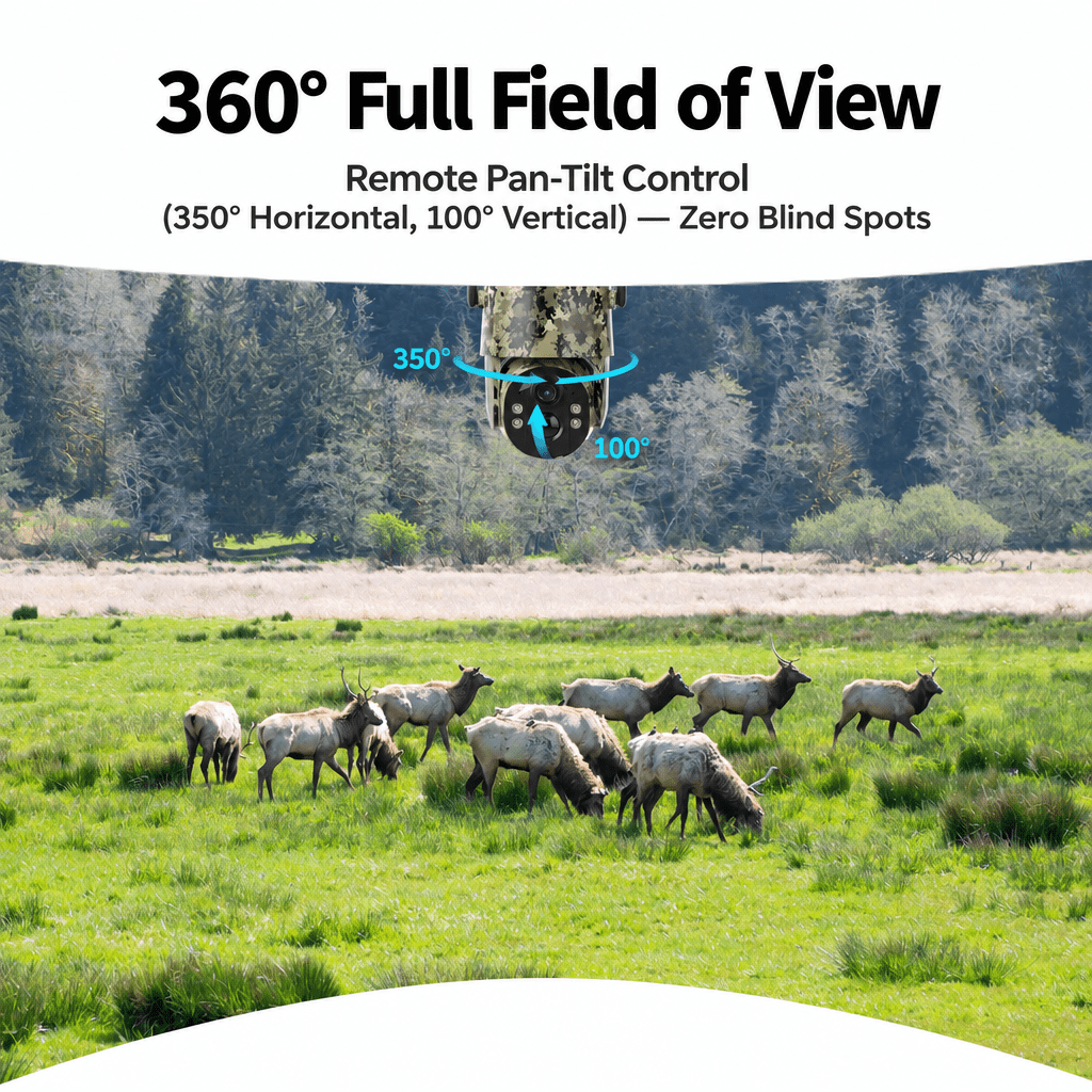 Conico 4G LTE Cellular Trail Camera, Solar Powered Game Camera, 4MP PTZ 360° Deer Camera, No WiFi