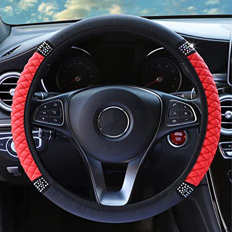 Sli anti del diamante artificial del color de la cubierta del volante del automóvil de cuero