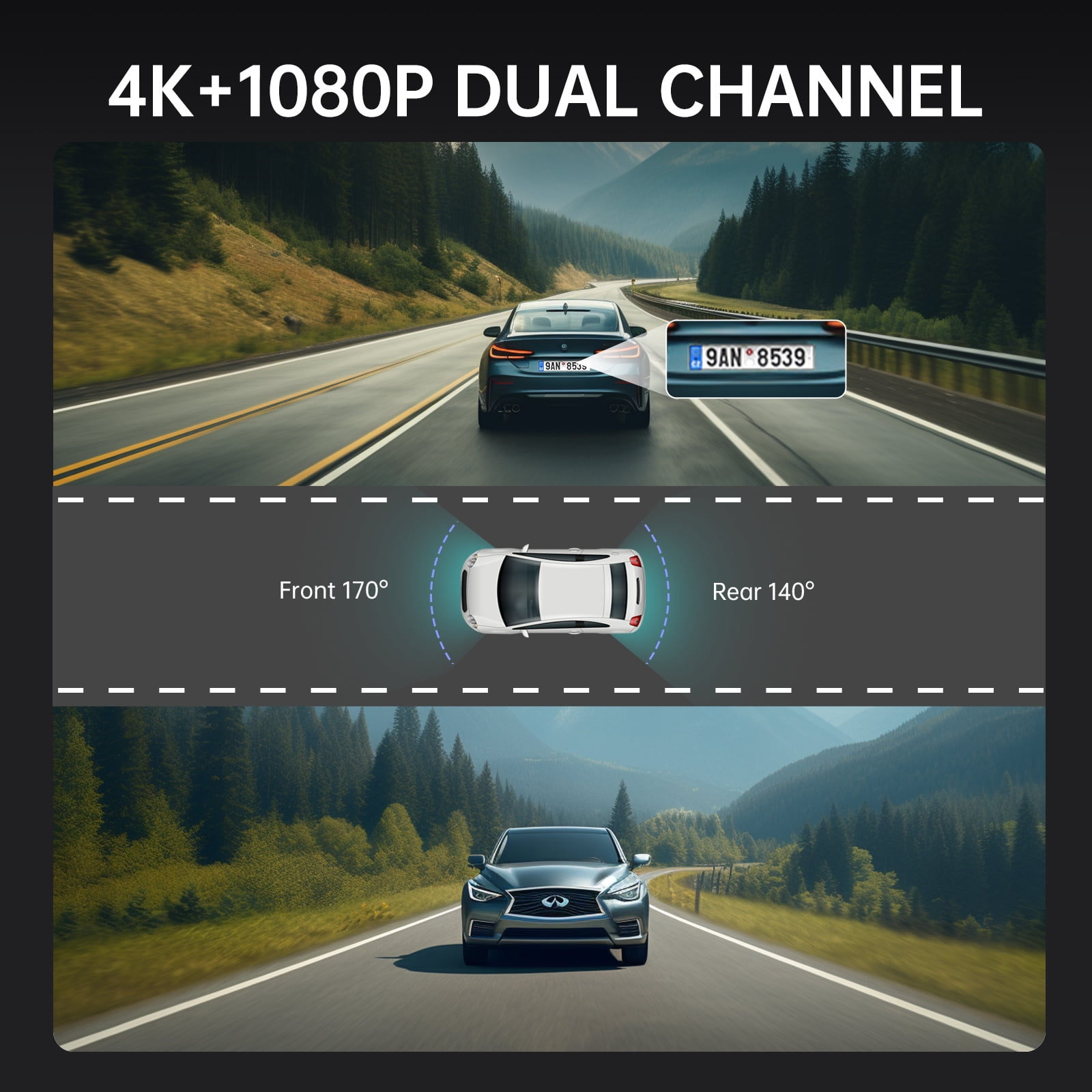 Dash Cam, 4K UHD Dual Dash Cam Front and Rear, 10"Touch Screen Mirror Camera, Night Vision, Voice Control, G-Sensor, 32GB SD Included