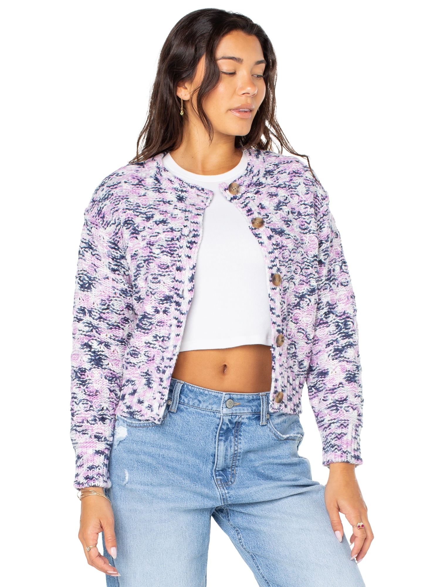 Celebrity Pink Women’s and Women’s Plus Marled Cardigan Sweater, Sizes XS-4X
