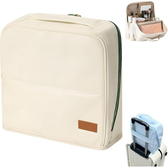 Standing Makeup Bag – Portable, Large Capacity, Multi-purpose Large Capacity Standing Makeup bag, Waterproof Portable Open Makeup Bag, Toiletry Bags with Compartments (Q)