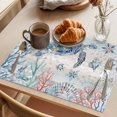 thumbnail image 3 of Ocean Turtle Placemats Set of 6 Coral Vintage Blue Shell Coastal Conch Place Mats Indoor Wipeable Table Mats Washable Cloth Dining Table Placemats for Kitchen Holiday Party Home Decor 13x19 Inch, 3 of 9