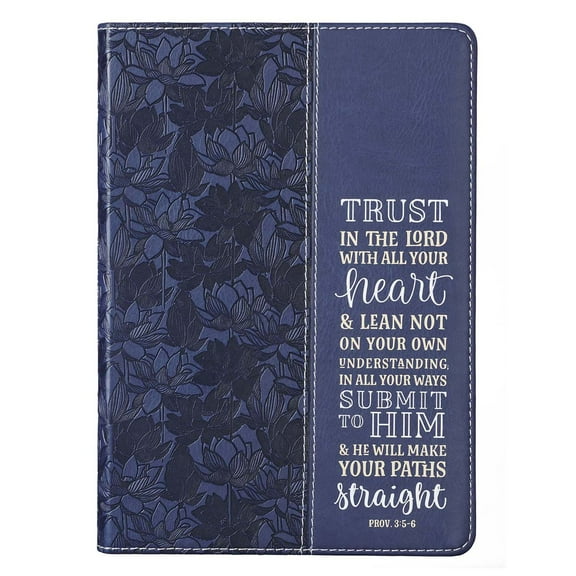 Christian Art Gifts Classic Journal Trust in the Lord Proverbs 3:5 Bible Verse, Inspirational Scripture Notebook, Ribbon Marker, Navy Faux Leather Flexcover, 336 Ruled Pages