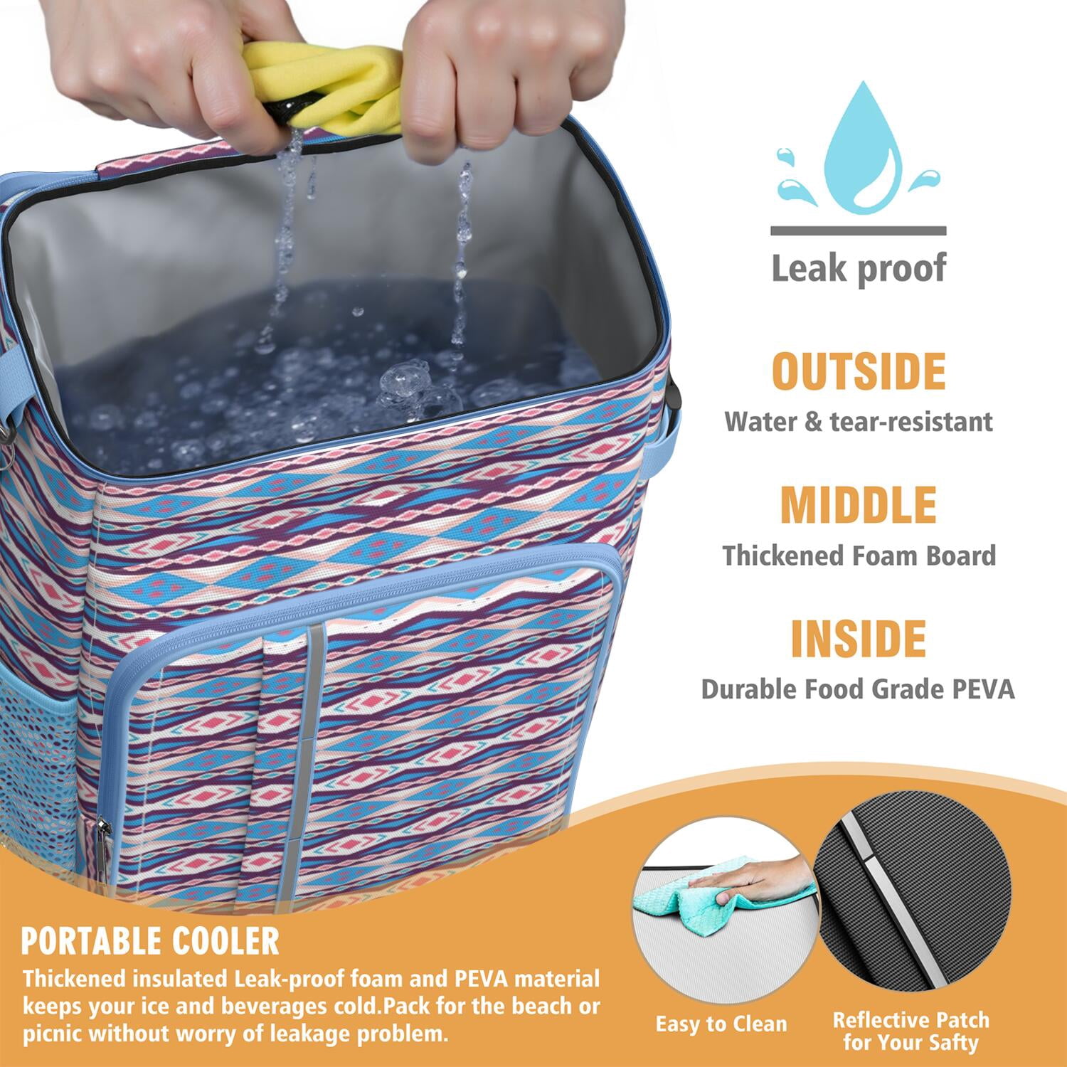 Travel Cooler Bag - Boho Bohemia Pioneer Flower Geometric Line Art Camping Beer Cooler Backpack with Bottle Opener- Waterproof Insulated Picnic Backpacks - Cooler Bag for Beach