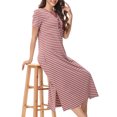 thumbnail image 6 of Xysaqa House Dresses Womens Nightgown Striped Sleepwear Cotton Casual Short Sleeve Pajama Dress Henley V-Neck Lounge Dress (Side Split)S-2XL Clearance, 6 of 6