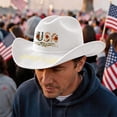 thumbnail image 2 of JULMCOMO 250th Anniversary USA Cowboy Hat Felt Stars Stripes Roll Up Vintage Patriotic Hat for Independence Day White, 2 of 5