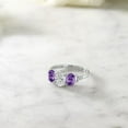 thumbnail image 4 of Gem Stone King 10K White Gold IGI Certified Lab Grown Diamond and Purple Amethyst 3-Stone Engagement Ring | 1.92 Cttw | Center Oval Diamond 1.00 Ct | E-F Color | VS1-VS2 Clarity (Size 6), 4 of 6
