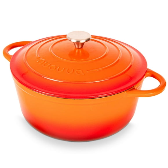 Cast Iron Dutch Oven with Lid - Non-Stick Ovenproof, Enamelled Casserole Pot -Oven Safe up to 500 F Sturdy Dutch Oven Cookware - Orange, 6.4-Quart, 28cm - by Nuovva