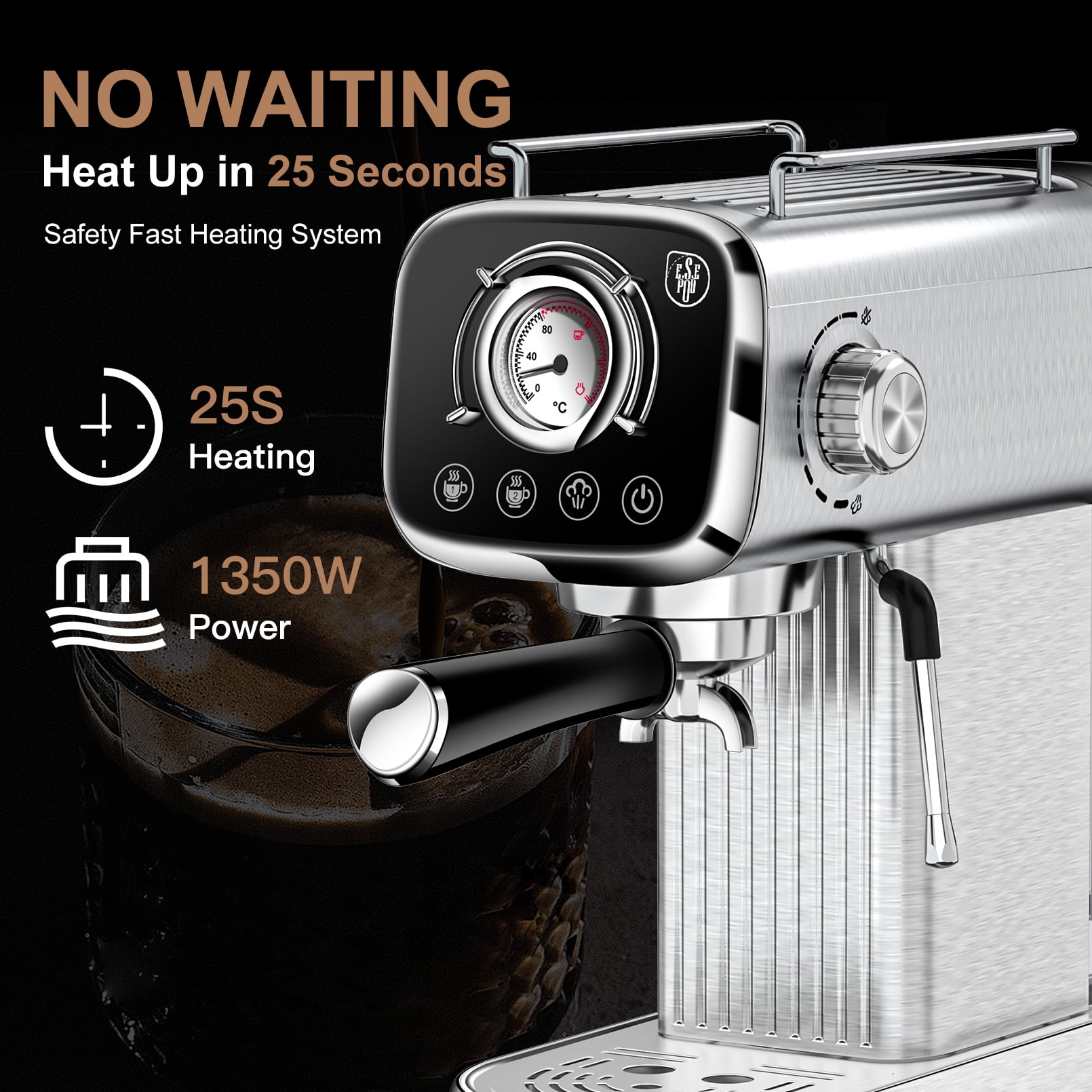 20 Bar Compact Espresso Machine with Milk Frother, Dual Shot Options, ESE Pod Compatibility, Temperature Display, Removable Water Tank for Cappuccino, Latte, & Macchiato at Home
