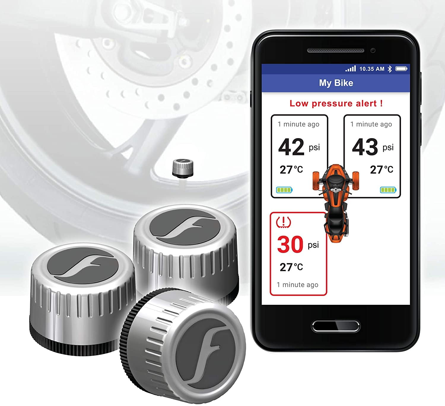 FOBO Bike 2 for Trike Smart Bluetooth TPMS Tire Pressure Monitoring Systems (Silver) Support