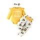thumbnail image 1 of Gibobby Conjunto para bebé Niñas con letras de manga larga para niños y Niñass, mono con estampado de dibujos animados, pantalones, diademas, trajes(Amarillo, 12-18 Meses), 1 of 5