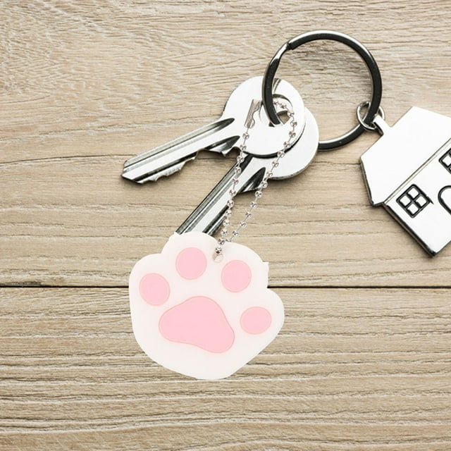 BRIGHTFUFU 2Pcs Cat Paws Shaped Key Covers Soft Silicone Identifier Rings For Daily Essentials White