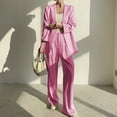 thumbnail image 2 of ZACPNCV Women's Casual Lattice Color Suit Long Sleeve Blazer and Long Pants Two-piece Set Pink, 2 of 6