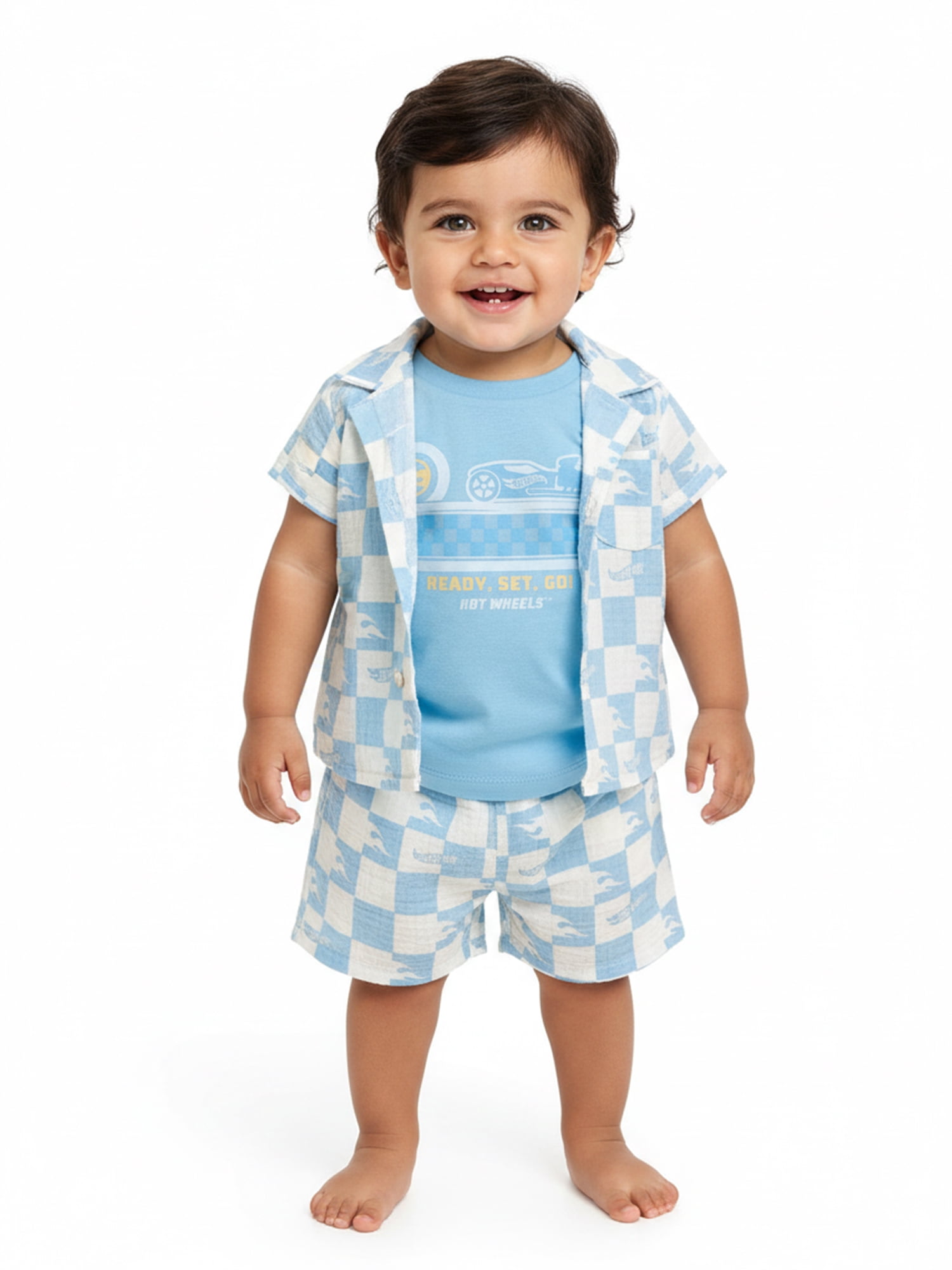 Hot Wheels, Baby Boy Three-Piece Set, Squares and Flames, Sizes 0-24M