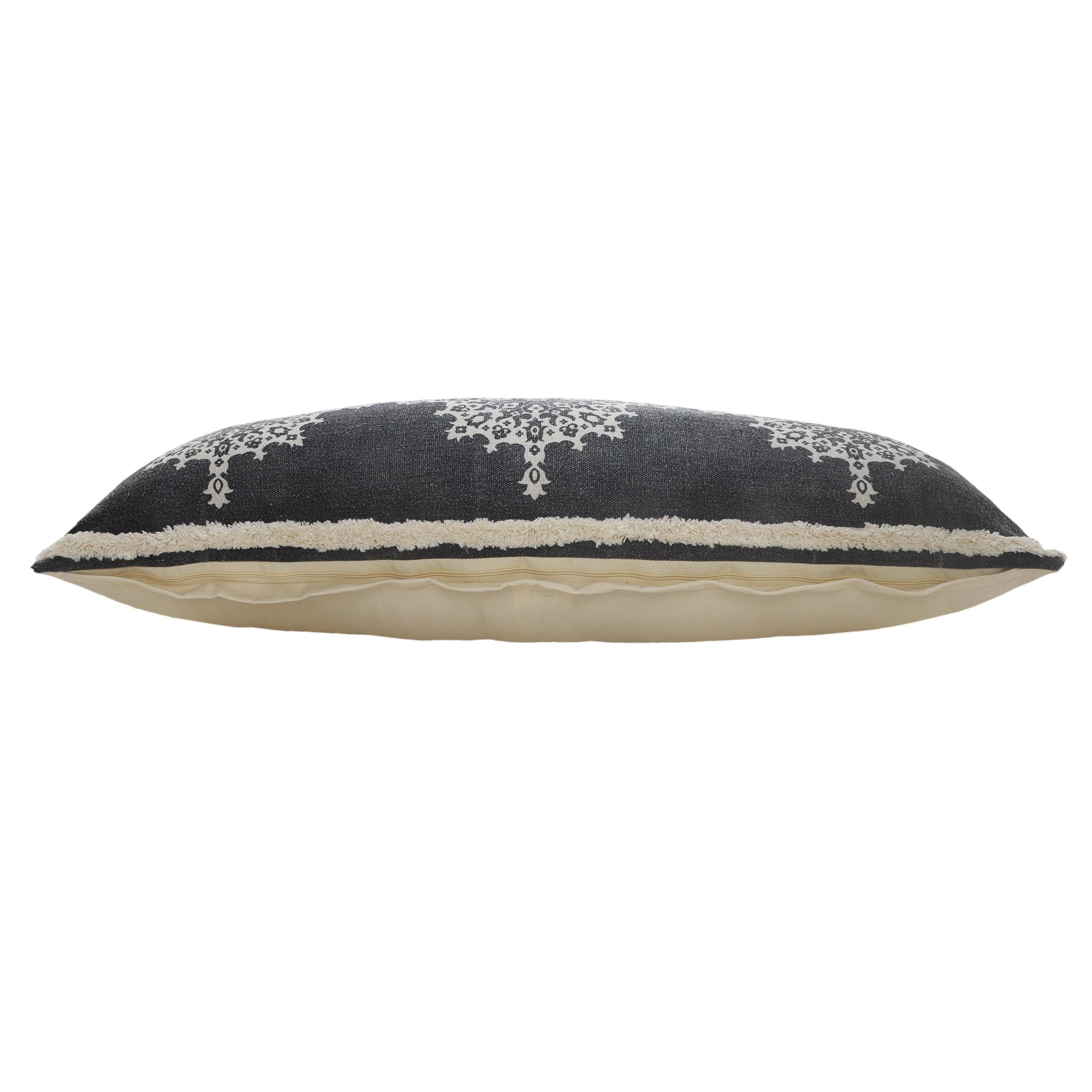 Laddha Home Designs Handwoven Medallion Cotton Lumbar Pillow Cover - 36" - Gray and White