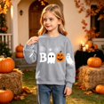 thumbnail image 4 of RUTAYY Girls Crewneck Sweatshirt Halloween Ghost Pumpkin Graphic Long Sleeve Kids Tops Casual Party Wear, Grey, 4 of 5