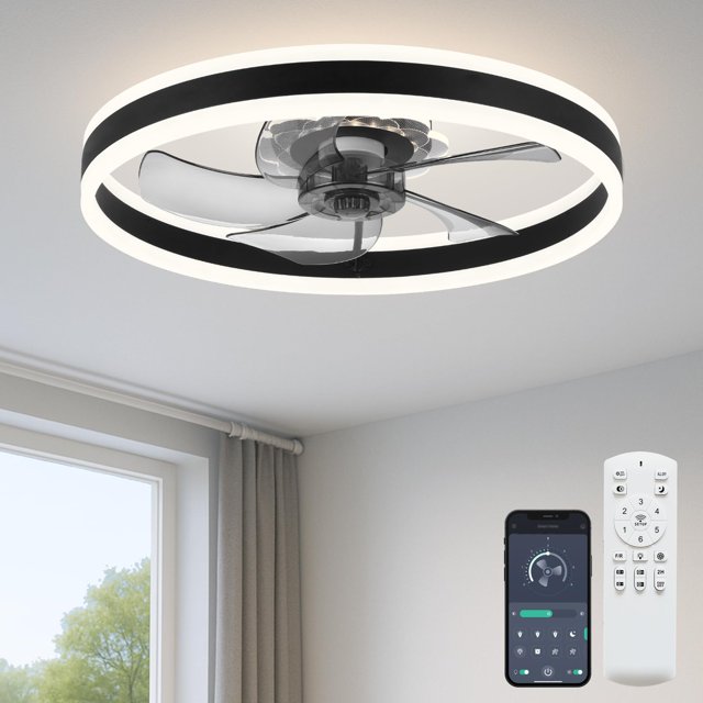 Ventilador de techo Fszdorj F105 de 51 cm, montaje al ras, LED, 6 velocidades
