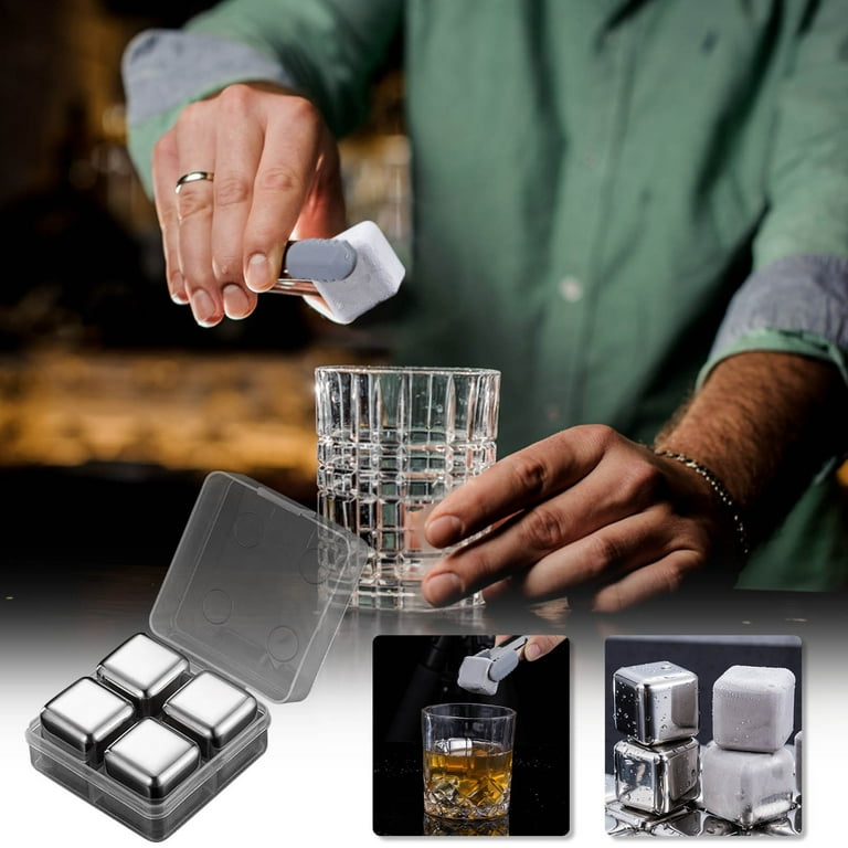 Whiskey Stones Gift Set, Stainless Steel Ice Cube Reusable,Cooling Whisky  Rocks, Metal Ice Cubes Chilling Stones, Drink Wine Cooler with Ice Tongs,  Freezer Storage Tray, Freezer Bag 