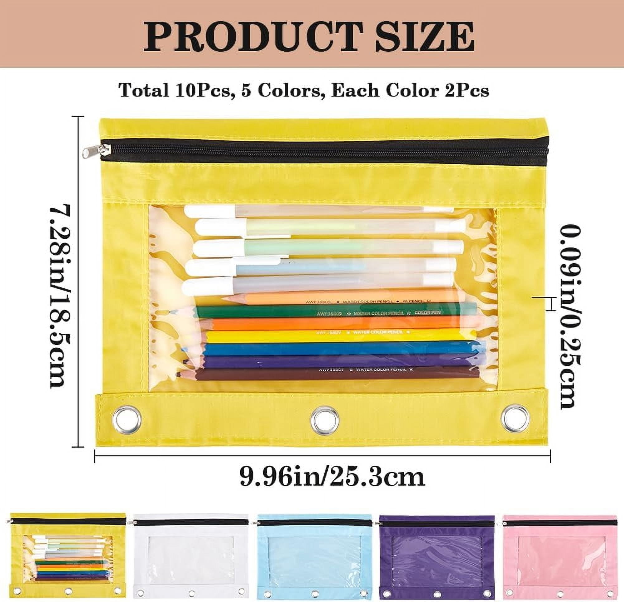 7 Colors Pencil Pouches Zippered for 3 Ring Binder with Smooth Zippers Dual-Pockets Mesh Window Pencil Case Cosmetic Bag Organizer for Storing Classroom Office Home Stationery Supplies