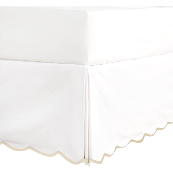 Off White Chic Queen Bed Skirt - Easy Fit Scallop Edge Pleated Bedskirts, 14 Inch Drop Anti-Slip Dust Ruffle, Thick Fabric for Enhanced Privacy, Pre-Washed for Long-Lasting Use(N60022)