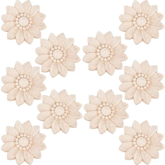 10Pcs 1.9 Inch Wooden Onlays Wood Appliques Carved Flower Decals Unpainted Carvings Small Ornament Piece Corner Edge Applique Crafts Addition for Door Cabinet Furniture Home DIY Decors for DIY