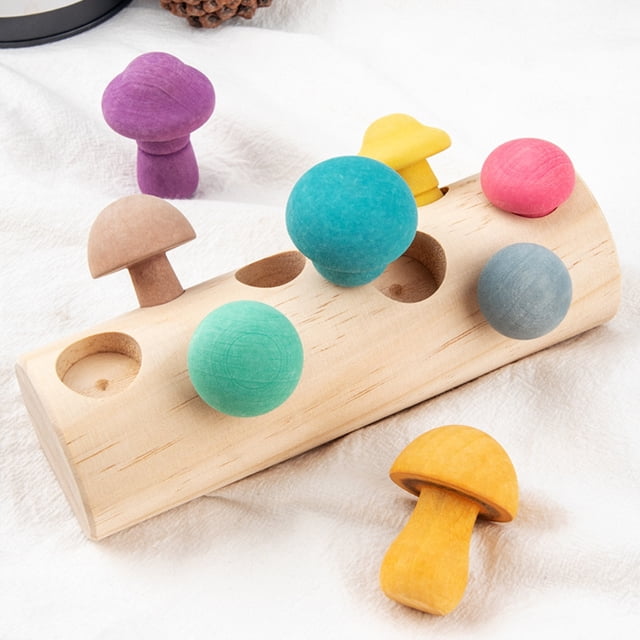Juguetes educativos, bloques de arcoíris de madera, juego de recolección de hongos, juguetes de ensamblaje a juego, juguetes de agarre elaborados con cuidado