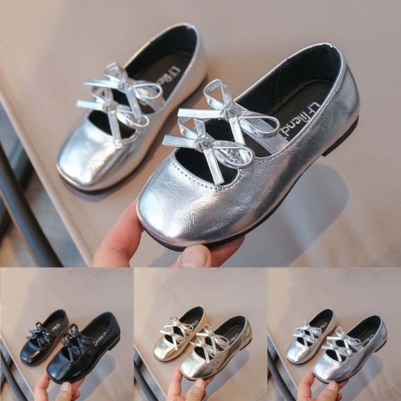 YHAJDS Girls Bow Flats Solid Color Slip On Dance Performance Princess Shoes