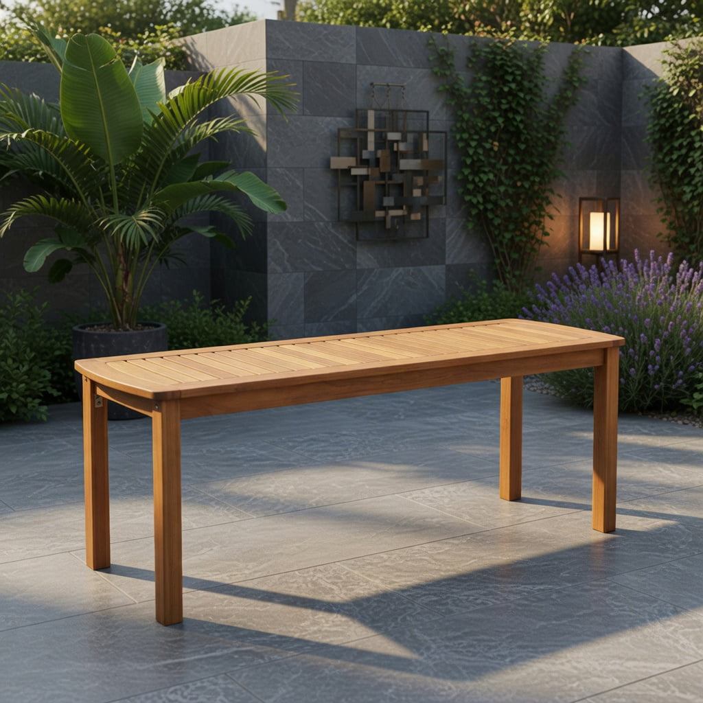 Hommoo Acacia Wood Outdoor Garden Bench, Slatted Seat, Weather-Resistant Patio Seating for 2, Natural