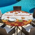 thumbnail image 6 of Fall Maple Leaves Round Tablecloth, Fitted Table Cover with Elastic for 55"-60" Round Tables, Happy Thanksgiving Pumpkins Country Plank Table Cloth Outdoor Indoor Dinning Party Waterproof Tablecloths, 6 of 7