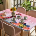 thumbnail image 3 of Pink Snowman Christmas Table Cloths for 4 Foot Rectangle Tables, Xmas Tree Snowflake Elk Gifts Patio Waterproof Elastic Fitted Tablecloths, Washable Rectangular Table Cover for Camping, 3 of 8