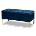 thumbnail image 3 of Baxton Studio Valere Ottoman de Rangement en Velours Bleu Marine et Or avec Boutons Capitonnés, 3 of 11