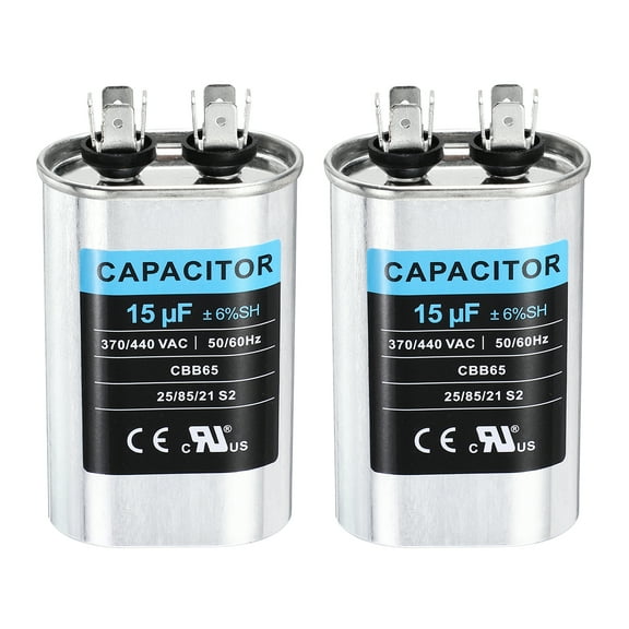 Uxcell 2Pcs 15MFD CBB65 Run Start Capacitor 15uF, 370/440V Oval AC Capacitor for AC Motor Run, HVAC, Air Conditioner, Condenser Motors