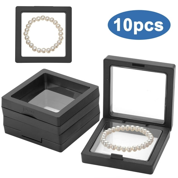 TSV 10pcs Floating Jewelry Display Cases, Jewelry Storage Box, Transparent Frame Gift Box for Coin Earrings Rings Bracelets