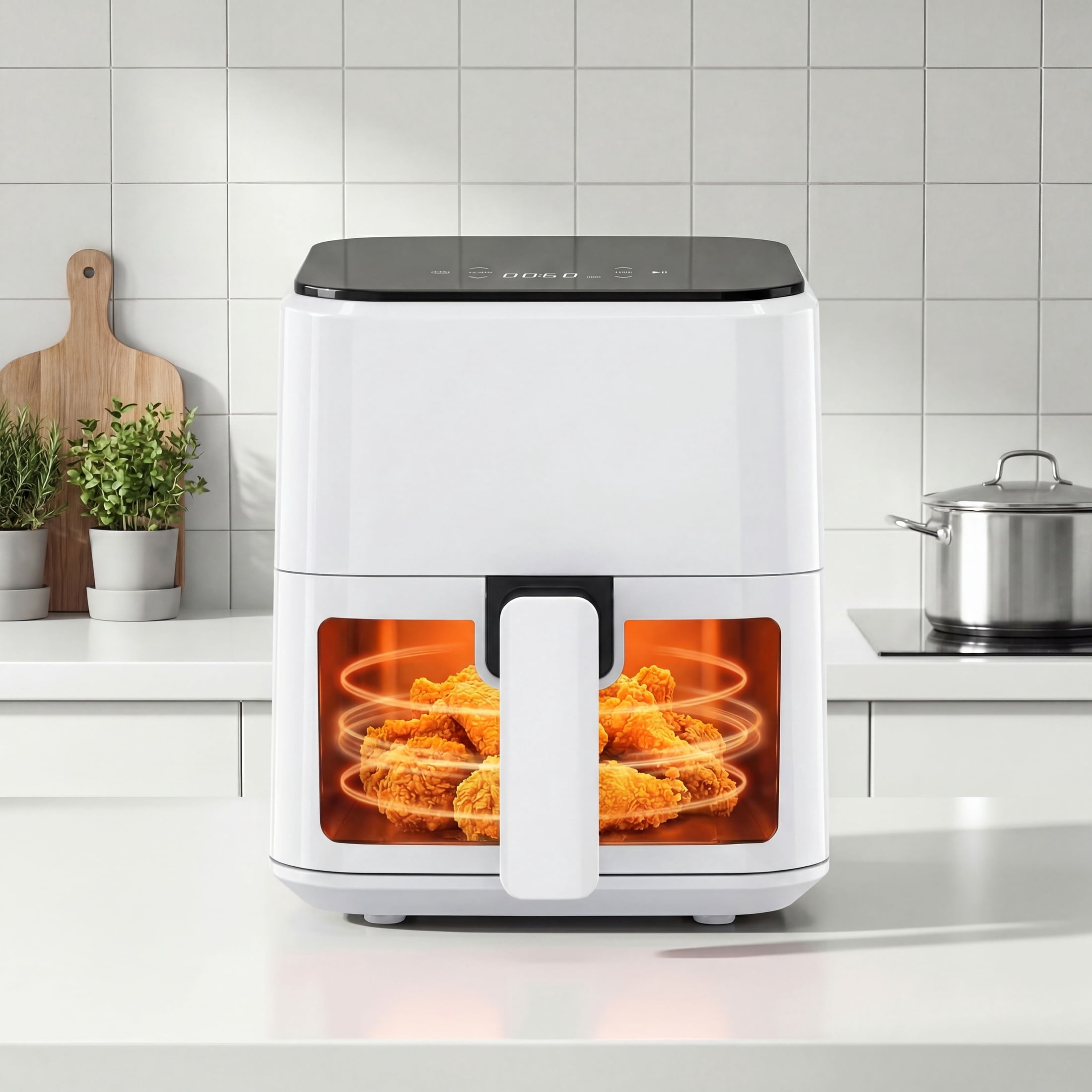 EDX 3 QT Digital Air Fryer, 800W Compact Countertop Air Fryer with Temperature Control, White