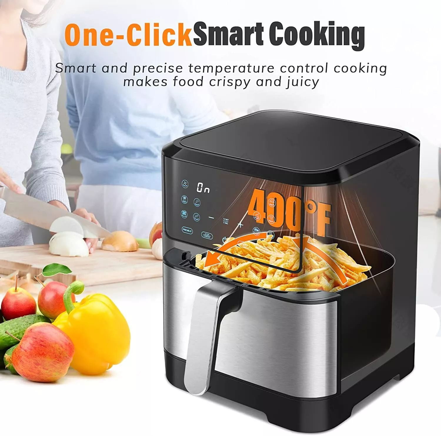 JSTUOKE 8.5QT 1500W Air Fryer Oven, 10-in-1 Family-Sized Oven, Digital Air Fryer Oil Free Low Fat Healthy Cooker With Touch Screen and Temperature Control